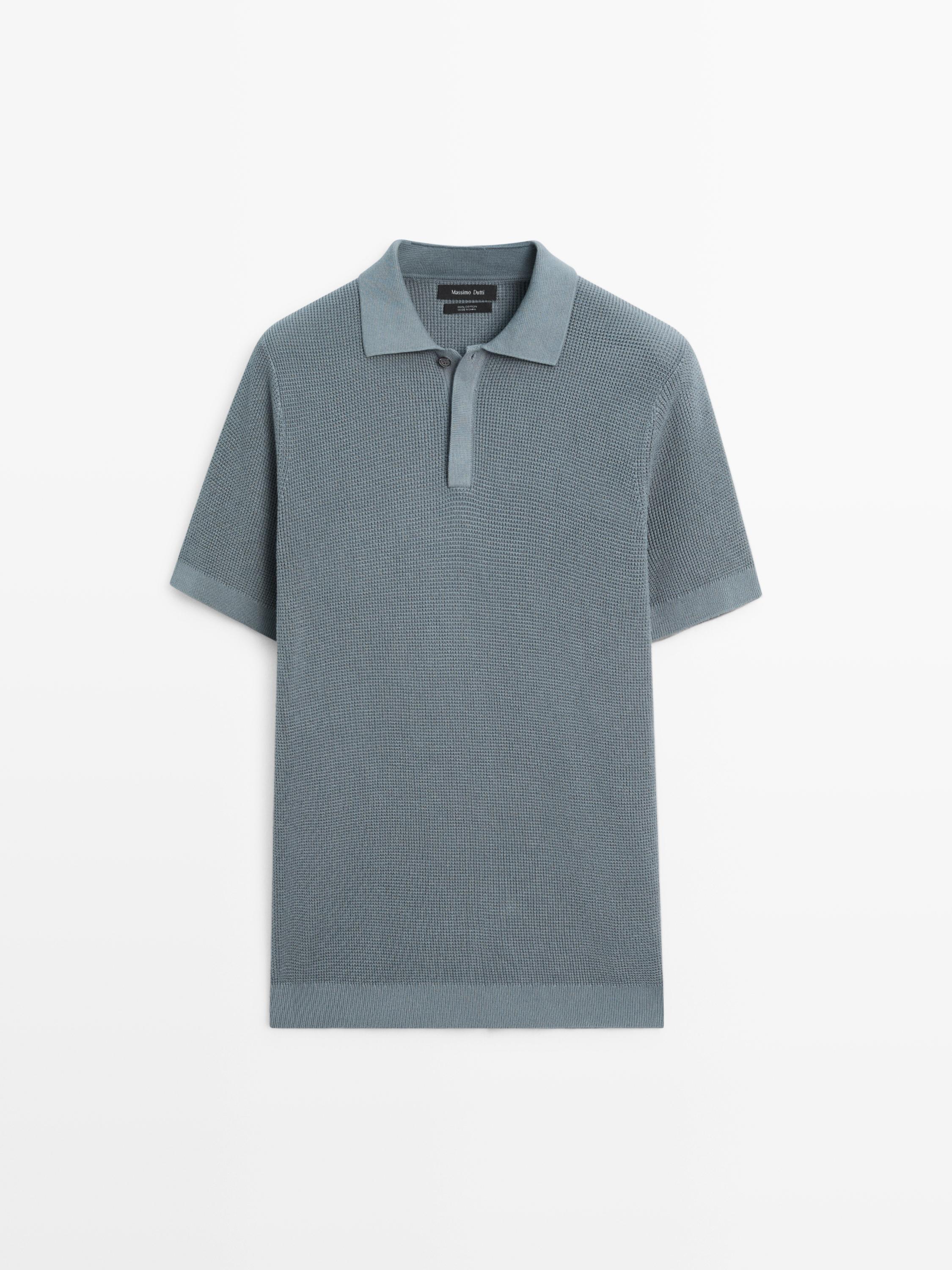 Textured cotton knit polo shirt